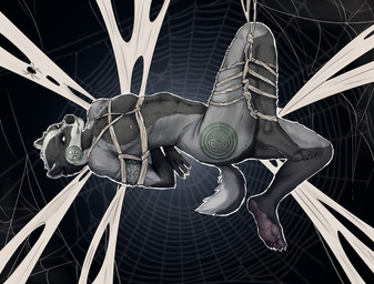 angry anthro arthropod_webbing barbarian bdsm binder_(restraint) black_body black_fur bondage bound butt chrysalis european fur gladiator green_body green_fur grey_body grey_fur male paws restraints rope rope_bondage rope_harness solo spider_web tattoo threads warrior web_bondage white_body white_fur lesventin brazato_of_saldara arachnid arthropod badger mammal mustelid musteline spider absurd_res hi_res