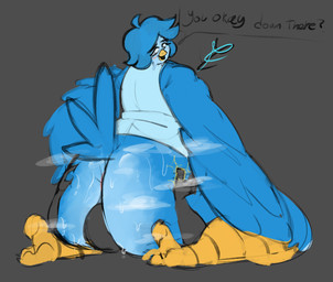 anthro big_butt bir blush bodily_fluids butt clothed clothing duo facesitting female male male/female musk sitting_on_another sweat sweaty_butt ashclone undertale undertale_(series) undertale_yellow martlet_(undertale_yellow) avian