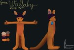 afro anthro dark_hair featureless_crotch featureless_feet feet male simple_background solo two_tone_chest wallabra gus_(wallabra) macropod mammal marsupial wallaby hi_res model_sheet