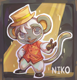 anthro clothing hat headgear headwear male shirt smile solo text topwear codeogawa animal_crossing nintendo niko_(animal_crossing) grey_langur haplorhine langur mammal monkey old_world_monkey primate hi_res