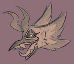 beak_with_teeth horn open_mouth smile smug teeth boidbwain ophelia_(boidbwain) angel avian biblically_accurate_angel bust_portrait headshot_portrait hi_res portrait sketch