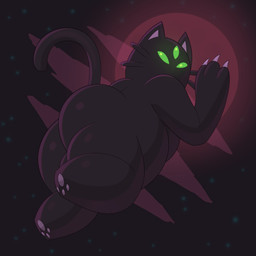3_eyes alternate_species anthro black_body butt claws green_eyes male moon mouthless multi_eye nude_anthro nude_male overweight overweight_anthro overweight_male pawpads solo star tail whiskers gemsum titan_(gemsum) domestic_cat felid feline felis mammal 2024 absurd_res hi_res