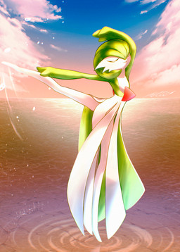 clothing dancing dress eyes_closed female green_body green_hair green_skin hair multicolored_body multicolored_skin raised_leg ripples smile two_tone_body two_tone_skin white_body white_clothing white_dress white_skin netiel nintendo pokemon gardevoir generation_3_pokemon humanoid pokemon_(species) hi_res
