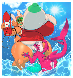 2_penises anthro areola arm_fin balls beach big_balls big_breasts big_butt big_penis blush blush_lines border breasts brown_ears brown_hair butt clothing clothing_aside cloud cunnilingus detailed_background dorsal_fin duo female female_focus fin forked_tail fur genitals gills green_areola green_nipples green_penis green_tongue hair huge_balls huge_breasts huge_penis hyper hyper_breasts larger_female lifeguard lifeguard_swimsuit light long_ears long_tail male male/female membrane_(anatomy) motion_lines multi_genitalia multi_penis multicolored_body multicolored_fur nipples nude one_breast_out oral orange_body orange_fur orange_tail outside overweight overweight_anthro overweight_female partially_submerged penis pink_body pink_tail seaside sex short_hair short_tail size_difference sky smaller_male standing_in_water sun sunlight swimwear swimwear_aside tail tail_fin teeth thick_thighs tongue tongue_out two_tone_body two_tone_fur two_tone_tail unusual_anatomy unusual_tail vaginal water webbed_hands whistle_(object) white_body white_border white_breasts white_fur white_hair white_tail wide_hips mr.pink dulce_(mr.pink) pwink_(mr.pink) aquatic fish lagomorph leporid mammal rabbit shark digital_media_(artwork) hi_res shaded