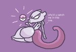 ambiguous_gender big_butt butt dialogue floating_object looking_back lying on_side pokeball solo tail telekinesis thick_thighs nxyitn nintendo pokemon generation_1_pokemon legendary_pokemon mewtwo pokemon_(species)