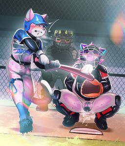 accessory anal anal_penetration anthro anthrofied armor ball baseball_(ball) baseball_(sport) baseball_base baseball_bat baseball_field baseball_glove baseball_pitcher baseball_uniform bat_(object) batter batting_helmet bdsm bell belt biped black_inner_ear_fluff black_sclera blue_body blue_eyes blue_fur blue_inner_ear blue_nose blush bodily_fluids bottomwear catcher catcher's_mitt chain-link_fence chastity_cage chastity_device circumcised cleats clenched_teeth clothed clothed_anthro clothed_male clothing crouching cum detailed_background dildo dildo_in_ass dildo_insertion dipstick_tail embarrassed erection erection_under_clothing facial_markings fence frustrated fur furgonomic_headwear furgonomic_helmet furgonomics genital_fluids genitals glans glistening glistening_clothing green_horn grey_body grey_fur group head_markings headgear headwear heart_(marking) helmet horn humanoid_genitalia humanoid_penis humiliation inner_ear_fluff latex leaking_cum long_tail male markings multi_eye multicolored_body multicolored_fur object_in_ass penetration penile penis pink_body pink_eyes pink_fur pink_tail playing_baseball pokemorph purple_body purple_fur sex_toy sex_toy_in_ass sex_toy_insertion sharp_teeth shirt slightly_chubby slightly_chubby_anthro slightly_chubby_male smile sport sportswear sweat sweaty_face tail tail_accessory tail_bell tail_markings teeth text tight_clothing topwear translucent translucent_bottomwear translucent_clothing trio tuft two_tone_tail umpire uniform vibrator vibrator_on_penis white_body white_fur white_tail white_tail_tip rucknatto nintendo pokemon august_(meowmcmeow) gao_(meowmcmeow) rucknatto_(character) demon domestic_cat felid feline felis generation_7_pokemon hybrid mammal pokemon_(species) torracat absurd_res digital_media_(artwork) english_text hi_res