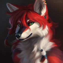 anthro black_lips blue_eyes cheek_tuft chest_tuft ear_piercing ear_ring facial_tuft fangs female fur gauged_ear glistening glistening_eyes hair lips looking_at_viewer mouth_closed piercing red_body red_fur red_hair ring_piercing simple_background solo teeth tuft whiskers white_body white_fur yellow_sclera lostgoose vasilisa_(dannoitanart) canid canine fox mammal 1:1 2023 bust_portrait dated detailed icon portrait signature