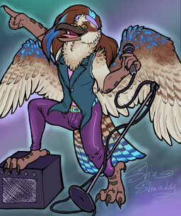 anthro band blue_body blue_feathers feathered_wings feathers male rockband rockstar singer solo wings shiashnaky avian bird coraciiform kingfisher kookaburra hi_res
