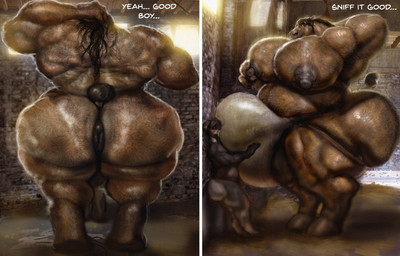 big_bulge big_butt big_muscles black_hair bodily_fluids body_hair bulge butt chest_hair clothed clothing duo genitals hair hairy hairy_body huge_bulge huge_butt huge_muscles hyper hyper_bulge hyper_muscles jockstrap jockstrap_only male muscular nipples pecs penis size_difference sniffing stained sweat text topless underwear underwear_only hohohonse honse_(character) canid canine canis domestic_dog equid equine horse mammal comic hi_res