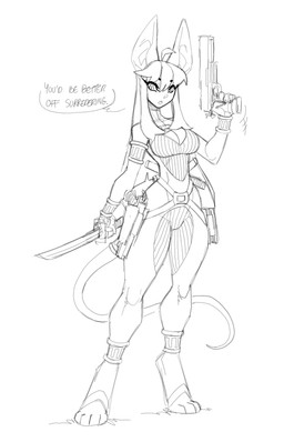 anthro armband big_ears biped bodysuit breasts cleavage_cutout clothing cutout digitigrade female gun gun_holster hair holding_gun holding_melee_weapon holding_object holding_ranged_weapon holding_sword holding_weapon long_hair medium_breasts melee_weapon pupils ranged_weapon simple_background skinsuit slit_pupils small_waist solo sword tactical_belt tactical_gear tight_clothing weapon wide_hips proxicute nixx_(proxicute) domestic_cat felid feline felis mammal 2025 sketch