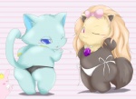 accessory anthro blowing_kiss blue_eyes blush bow_(feature) bow_accessory bow_ribbon butt centered_hair_bow clothing duo female hair_accessory hair_bow hair_ribbon one_eye_closed panties purple_eyes ribbons seductive swimwear tail underwear wink young young_anthro suvaru jewelpet sanrio sega sega_fave king_(jewelpet) lapis_(jewelpet) topaz_(jewelpet) bulldog canid canine canis domestic_cat domestic_dog felid feline felis hunting_dog mammal mastiff molosser russian_blue terrier yorkshire_terrier