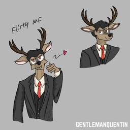 anthro black_hair blazer brown_body brown_fur caption clothing flirting flirting_with_viewer formal_wear fur gesture hair hand_gesture heart_symbol looking_at_viewer male necktie simple_background smile smiling_at_viewer smirk suit gentlemanquentin talbot_hawthorne_(gentlemanquentin) black-tailed_deer deer mammal 1:1