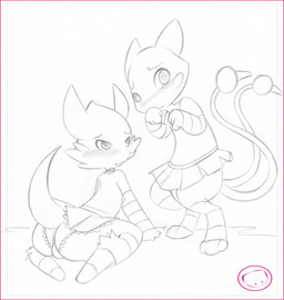 2_tails 3_toes all_fours anthro armwear biped blush blush_lines bottomwear bulge bulge_from_behind butt clothed clothing crossdressing digitigrade duo feet femboy front_view legwear looking_at_viewer male multi_tail pattern_armwear pattern_clothing pattern_legwear pattern_stockings raised_tail rear_view semi-anthro shy simple_background skirt smile smiling_at_viewer standing stockings striped_armwear striped_clothing striped_legwear striped_sleeves striped_stockings stripes tail toes white_background harumi dragon_drive mythology nintendo pokemon chibisuke dragonchu_(character) fan_character dragon dragonair generation_1_pokemon hybrid legendary_pokemon mew_(pokemon) mythological_creature mythological_scalie pikachu pokemon_(species) scalie 2012 hi_res sketch