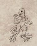 anthro beak clothing corn corncob farmer farming feathers food male overalls plant solo tail tail_feathers torn_clothing flinters avian bird corvid corvus_(genus) crow oscine passerine 4:5