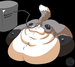 3_toes 4_fingers anthro belly big_belly big_butt black_background black_nose blobby butt butt_expansion deep_navel dipstick_tail expansion feet fingers force_feeding forced fur grey_body grey_fur hair hose hose_in_mouth huge_belly huge_butt huge_thighs hyper hyper_belly hyper_butt hyper_thighs immobile inner_ear_fluff male markings moobs morbidly_obese morbidly_obese_anthro morbidly_obese_male multicolored_body multicolored_fur navel obese obese_anthro obese_male orange_hair overweight overweight_anthro overweight_male simple_background sitting solo tail tail_markings tank_(container) text thick_thighs thigh_expansion toes tuft weight_gain white_inner_ear_fluff glwuffie canid canine fox mammal 2020 english_text shaded