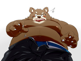 anthro belly blush bottomwear brown_body brown_fur bulge clothing eyewear fur glasses humanoid_hands male moobs navel nipples overweight overweight_anthro overweight_male pants simple_background solo underwear white_background wdh3905 bear mammal 2015 hi_res