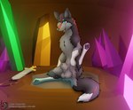 animal_genitalia balls canine_genitalia cave crystal feral genitals male melee_weapon paws pose presenting sheath showoff solo spread_legs spreading sword warrior weapon srfx18 kage_(faolanwolfsavor) canid canine canis hybrid mammal wolfdog hi_res pinup