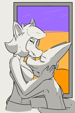 anthro bra breasts clothed clothing duo ear_piercing eyes_closed female horn hug larger_female male male/female non-mammal_breasts partially_clothed piercing simple_background size_difference smaller_male smile sunset tired underwear trash_kobold_(artist) mythology shilensis vivian_(trash_kobold) dragon kobold mythological_creature mythological_scalie scalie hi_res partially_colored