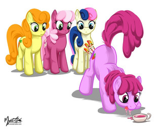 ass_up being_watched blue_eyes butt cutie_mark drunk exposed female feral fur group hair improvised_dildo improvised_sex_toy long_hair looking_at_another multicolored_hair penetration pink_body pink_fur purple_eyes raised_tail simple_background substance_intoxication tail tongue white_background mysticalpha third-party_edit friendship_is_magic hasbro my_little_pony berry_punch_(mlp) bonbon_(mlp) carrot_top_(mlp) cheerilee_(mlp) earth_pony equid equine horse mammal pony 2011 digital_media_(artwork)