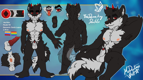 animal_genitalia anthro anus balls body_hair butt canine_genitalia countershade_face countershade_fur countershade_neck countershade_tail countershade_torso countershading diamond_pupils erection flaccid fur genitals knot male penis presenting pronouns pubes pupils sheath snout solo stated_height stated_pronouns tail unusual_pupils mrdarknesswolf dantalos canid canine canis demon hybrid mammal wolf hi_res model_sheet