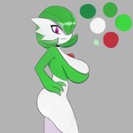 areola big_breasts breasts choker female frown grey_background hand_on_hip huge_breasts jewelry necklace nipple_slip not_furry pink_areola side_view simple_background solo hoodoo nintendo pokemon gardevoir generation_3_pokemon humanoid pokemon_(species) absurd_res hi_res