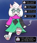 anthro blush blush_lines dialogue feet foot_fetish foot_focus male massage paws shoeless speech_bubble devluca17 deltarune ralsei_smoking_blunt undertale_(series) ralsei bovid caprine mammal absurd_res hi_res