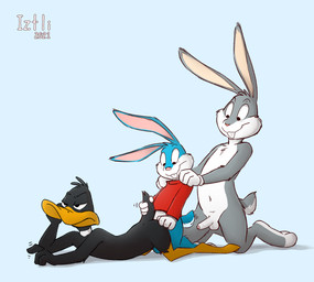 age_difference anal angry annoyed anthro assisted_sex balls bored bored_sex bottomless clothed clothing erection foreskin genitals group humanoid_genitalia humanoid_penis kneeling larger_sub male male/male nude penis shota size_difference submissive trio unimpressed young young_anthro young_male iztli looney_tunes tiny_toon_adventures warner_brothers bugs_bunny buster_bunny daffy_duck anatid anseriform avian bird duck lagomorph leporid mammal rabbit digital_media_(artwork) hi_res shaded