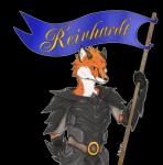 amber_eyes anthro armor black_background flag fur hair looking_at_viewer male orange_body orange_fur short_hair simple_background smile smirk solo yellow_sclera re1nhardt runescape canid canine fox mammal hi_res