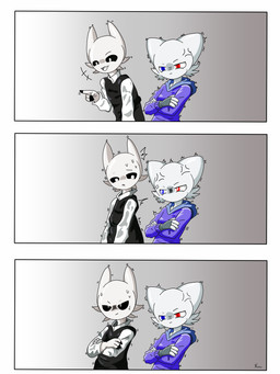 ambiguous_gender artist_cadiet_no_1 character_cadiet_m character_satup clothing duo hoodie machine robe topwear humanoid robot 3:4 absurd_res comic hi_res