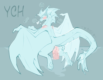 andromorph anthro anus bodily_fluids dildo dildo_insertion female feral genital_fluids genitals gynomorph horn intersex looking_at_viewer male paws penis presenting sex_toy sex_toy_insertion solo speech_bubble tail text vulva wings rin_chi european_mythology mythology ych_(character) dragon mythological_creature mythological_scalie scalie western_dragon hi_res