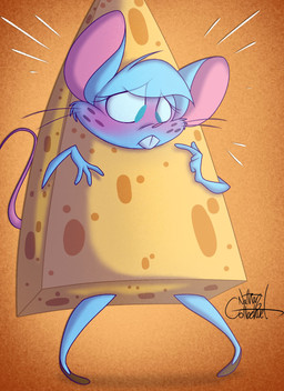 4_fingers anthro biped blue_arms blue_body blue_ears blue_fur blue_legs blush buckteeth cheese clothing costume dairy_products emanata female fingers food food_costume freckled_face freckles fur fur_tuft mouse_tail pink_tail pose simple_background solo standing tail teeth thin_tail toony tuft whiskers silentjack mia_mouse house_mouse mammal mouse murid murine rodent 2023 full-length_portrait hi_res portrait signature