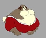 3_toes 4_fingers anthro belly big_belly big_butt bottomwear brown_body brown_fur butt clothing cream_belly feet fingers fur grey_background hand_on_belly huge_belly huge_butt hyper hyper_belly male moobs morbidly_obese morbidly_obese_anthro morbidly_obese_male motion_lines navel obese obese_anthro obese_male open_mouth overweight overweight_anthro overweight_male pants pink_tongue red_bottomwear red_clothing red_pants simple_background solo standing thick_thighs toes tongue torn_bottomwear torn_clothing torn_pants gamingmarko animal_crossing nintendo digby_(animal_crossing) canid canine canis domestic_dog mammal shih_tzu toy_dog hi_res