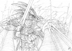 anthro armor army banner bat_wings bracers breastplate claws clothing filigree flag frill_(anatomy) gauntlets glaive gloves group handwear horn knight male melee_weapon membrane_(anatomy) membranous_frill membranous_wings pauldron platemail polearm pupils scales sky slit_pupils spear warrior weapon wing_claws wings simul mythology dragon mythological_creature mythological_scalie scalie 2012 greyscale line_art monochrome