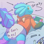 anthro blue_body clothed clothing diaper hoodie legwear looking_at_viewer looking_back male red_eyes solo thigh_highs topwear wearing_diaper paddedvulpine pixel_(pixel_axo) amphibian axolotl marine mole_salamander salamander 1:1 hi_res