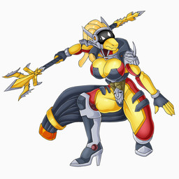 anatomy anthro big_breasts bio_mechanical boots breasts cleavage clothed clothing cord_hair cord_tail corruption cybernetics female footwear high_heeled_boots high_heels leotard machine melee_weapon non-mammal_breasts polearm pose shoes simple_background solo spear synthetic trident visor_eyes warrior weapon white_background working miiiyshka taimanin_(series) taimanin_asagi s.o.n.j.a._(alphaleader) protogen robot valkyrie 1:1 absurd_res hi_res