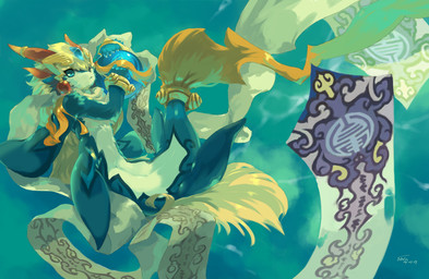 ambiguous_gender anthro ball blonde_hair blue_body blue_eyes blue_fur commentary english_commentary fin fur hair looking_at_viewer male mouth_closed navel non-web_source scarf simple_background solo text tsurime underwater water tyson_tan bandai_namco mythology tales_of_(series) tales_of_rebirth shaorune aquatic canid canine canis domestic_dog dragon eastern_dragon hybrid mammal mythological_creature mythological_scalie scalie 2009 absurd_res adobe_photoshop_(artwork) chinese_text detailed digital_media_(artwork) hi_res signature wallpaper widescreen