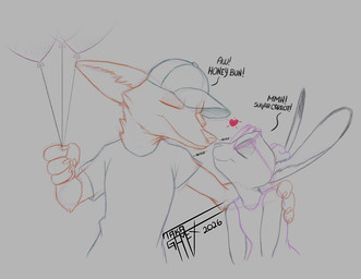 anthro balloon blush boop clothing dialogue duo eyes_closed eyewear female fingers fur glasses hat headgear headwear holding_balloon holding_object inflatable male male/female nose_boop pink_eyewear pink_glasses romantic romantic_ambiance shirt simple_background smile text topwear wearing_glasses taka_studio disney zootopia judy_hopps nick_wilde canid canine fox lagomorph leporid mammal rabbit red_fox true_fox digital_media_(artwork) english_text hi_res sketch