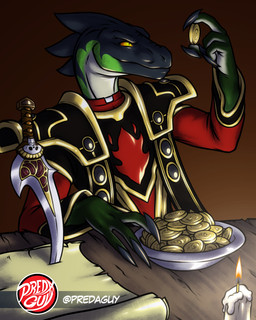 anthro anthrofied armor candlelight candlestick claws clothing coin countershade_face countershading dagger finger_claws furniture gold_trim gradient_eyes green_body holding_coin holding_object light looking_at_object melee_weapon parchment pauldron pile_of_coins priest_robes pupils raised_arm robe slit_pupils spikes spikes_(anatomy) stripes table weapon wide_sleeves wood wood_furniture wood_table yellow_eyes predaguy blizzard_entertainment warcraft fan_character varus_(vr) dinosaur dromaeosaurid prehistoric_species reptile saurischian scalie theropod 4:5 hi_res