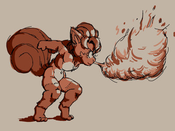 3_fingers angry anthro anthrofied athletic biceps black_nose blush blush_lines breasts breath_powers brown_background brown_body brown_fur chest_tuft countershade_torso countershading ear_tuft elemental_manipulation eyebrows eyelashes featureless_breasts female fingers fire fire_breathing fire_manipulation fur long_ears muscular muscular_female navel pokemorph pose shadow simple_background solo standing tan_body tan_fur thick_thighs tuft wide_hips jisito nintendo pokemon flori_(jisito) generation_1_pokemon pokemon_(species) vulpix 4:3 hi_res shaded sketch