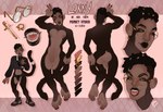 abs accessory anthro athletic athletic_anthro athletic_male black_sclera bottomwear brown_body brown_fur brown_skin butt clothing crop_top dreadlocks ear_piercing eyewear facial_piercing footwear fur glasses gold_tail_ring hair_accessory hair_ring half-closed_eyes hand_feet hotpants male muscle_tone narrowed_eyes nose_piercing nose_ring pecs piercing ring_piercing sandals shirt shoes shorts smile text tongue tongue_out topwear elking lonny_(ozthegoblin) haplorhine mammal monkey primate absurd_res english_text hi_res model_sheet nonbinary_(lore)