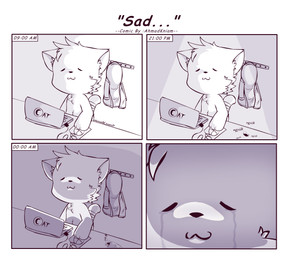 anthro bodily_fluids cheek_tuft chest_tuft computer computer_mouse electronics eyes_closed facial_tuft inner_ear_fluff laptop male sad simple_eyes solo tears tuft kimacats comic hi_res monochrome