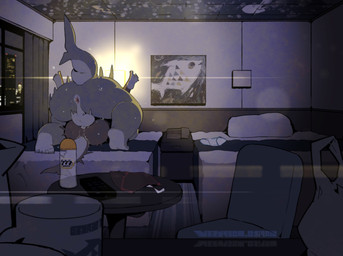 anal anal_penetration anthro anthro_on_anthro anthro_penetrated anthro_penetrating anthro_penetrating_anthro anus balls bed bedroom butt chair container cup detailed_background duo emoji_description erection feet from_front_position furniture genitals grey_body inside lying male male/male male_anthro male_on_bottom male_on_top male_penetrated male_penetrating male_penetrating_male mating_press missionary_position mug on_back on_bottom on_top overweight overweight_anthro overweight_male overweight_top penetration penile penile_penetration penis penis_in_ass sex text thrusting top_hole white_body moesouna_gomi aquatic cetacean dolphin fish mammal oceanic_dolphin orca shark toothed_whale 2025 artist_name digital_media_(artwork)
