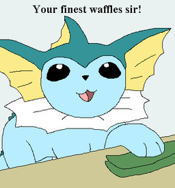 ambiguous_gender black_eyes black_nose black_text blue_body dialogue feral furniture money open_mouth paws simple_background solo table text white_body richard_roe nintendo pokemon eeveelution generation_1_pokemon pokemon_(species) vaporeon 2025 digital_media_(artwork) english_text low_res pixel_(artwork)