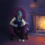 alcohol anthro beverage biped blue_body blue_fur bottomwear candelabra candle chair classy clothed clothing container cup dress_shirt fire fireplace footwear front_view fully_clothed fur furniture hair hand_on_leg holding_container holding_cup holding_glass holding_object looking_at_viewer male necktie pants seductive shirt shoes short_hair sitting smile solo teal_hair topwear vest marisama orionotter mammal mustelid otter 1:1