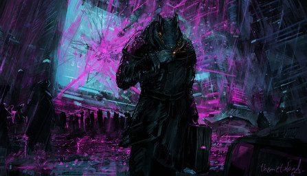 anthro biped black_body black_clothing briefcase clothed clothing coat front_view fully_clothed glowing glowing_eyes group looking_down looking_up male night orange_eyes raining shooting_gun side_view smoking solo_focus splatter standing street topwear trenchcoat wind themefinland mythology dragon mythological_creature mythological_scalie scalie 2019 dark_theme digital_media_(artwork) digital_painting_(artwork) painting_(artwork) pink_theme portrait restricted_palette signature three-quarter_portrait