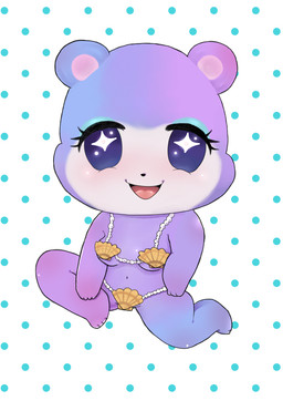 anthro bikini bra breasts clothing dotted_background female looking_at_viewer pattern_background seashell_bra simple_background small_breasts smile solo sparkles sparkling_eyes swimwear two-piece_swimsuit underwear a_gi animal_crossing nintendo judy_(animal_crossing) bear mammal absurd_res hi_res