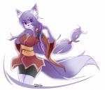 anthro asian_clothing clothing east_asian_clothing female fur hair japanese_clothing kimono long_hair looking_at_viewer multicolored_hair purple_body purple_eyes purple_fur simple_background smile solo white_background white_body white_fur wide_hips steel_tigerwolf ayumi_(whitephox) canid canine fox mammal 2014