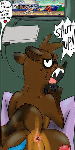 anthro anthro_on_anthro anus backsack balls butt casual_nudity dialogue duo electronics game_console gaming genitals interspecies male male/male perineum presenting presenting_hindquarters stretching_butt teasing text notactuallyhere cartoon_network regular_show mordecai_(regular_show) rigby_(regular_show) avian bird mammal procyonid raccoon absurd_res english_text hi_res