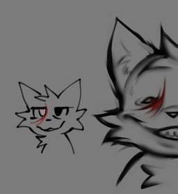 anthro creepy creepy_smile empty_eyes front_view fur grey_background hair half-closed_eyes male narrowed_eyes nightmare_fuel scratches simple_background smile solo standing teeth nitarustarium boy_kisser_(meme) silly_cat_(mauzymice) domestic_cat felid feline felis mammal 2025 digital_media_(artwork) meme