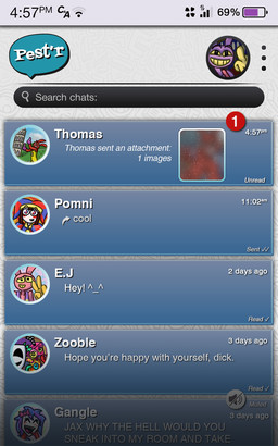 ambiguous_gender anthro battery_life blurred_character cellphone chat clock clothing electronics female fool's_hat fur gesture group hand_gesture hat headgear headwear jester leaning_tower_of_pisa logo male mask message message_feed middle_finger phone phone_screen pink_body pink_fur purple_body purple_fur red_body red_fur screen search_bar selfie smartphone text texting v_sign lixy_art glitch_productions the_amazing_digital_circus evil_jax_(tadc) fan_character gangle_(tadc) jax_(tadc) pomni_(tadc) thomas_(xploshi) zooble_(tadc) animate_inanimate humanoid lagomorph leporid living_mask living_toy mammal rabbit 2026 digital_media_(artwork) english_text hi_res icon nonbinary_(lore)